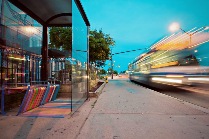 Timelapse on passing bus on street